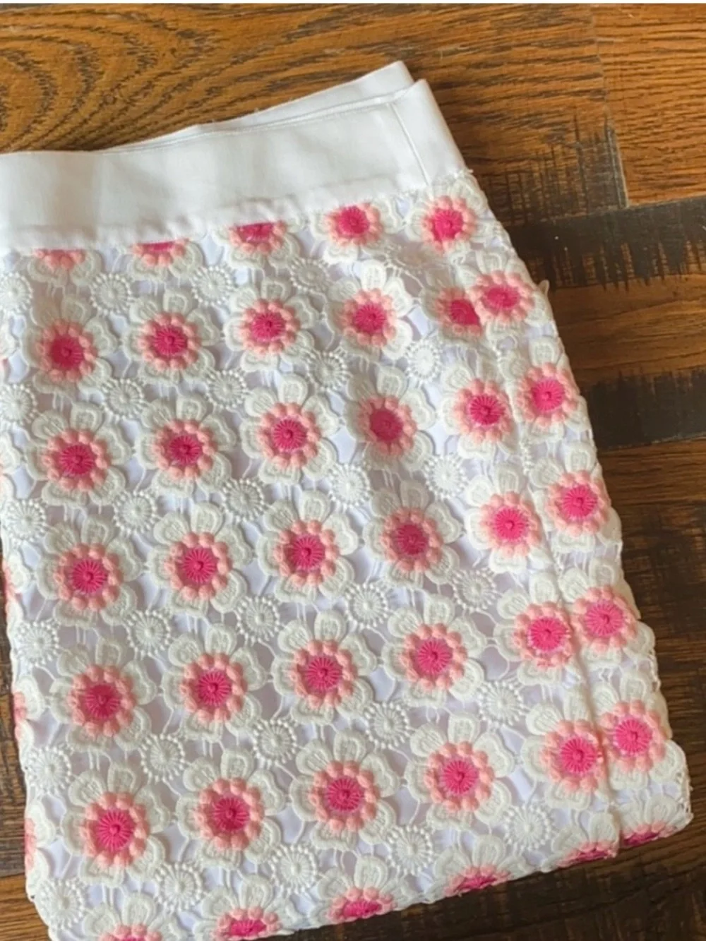 J Crew Floral Crochet Pencil Skirt White Pink 14